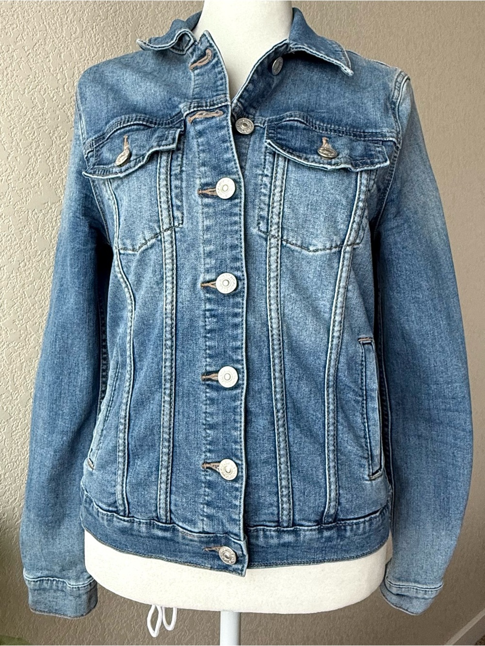 JUSTUSA Blue Stretch Denim Jean Jacket Size XS